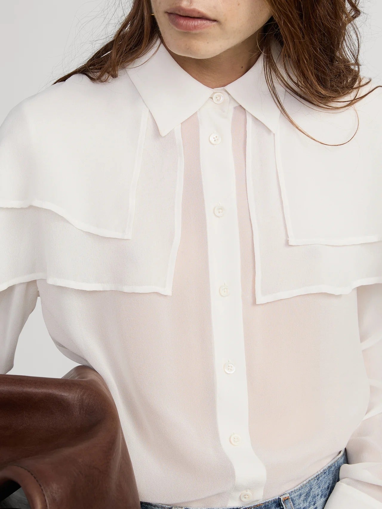 Frame | The Silk Cape Blouse - Cream