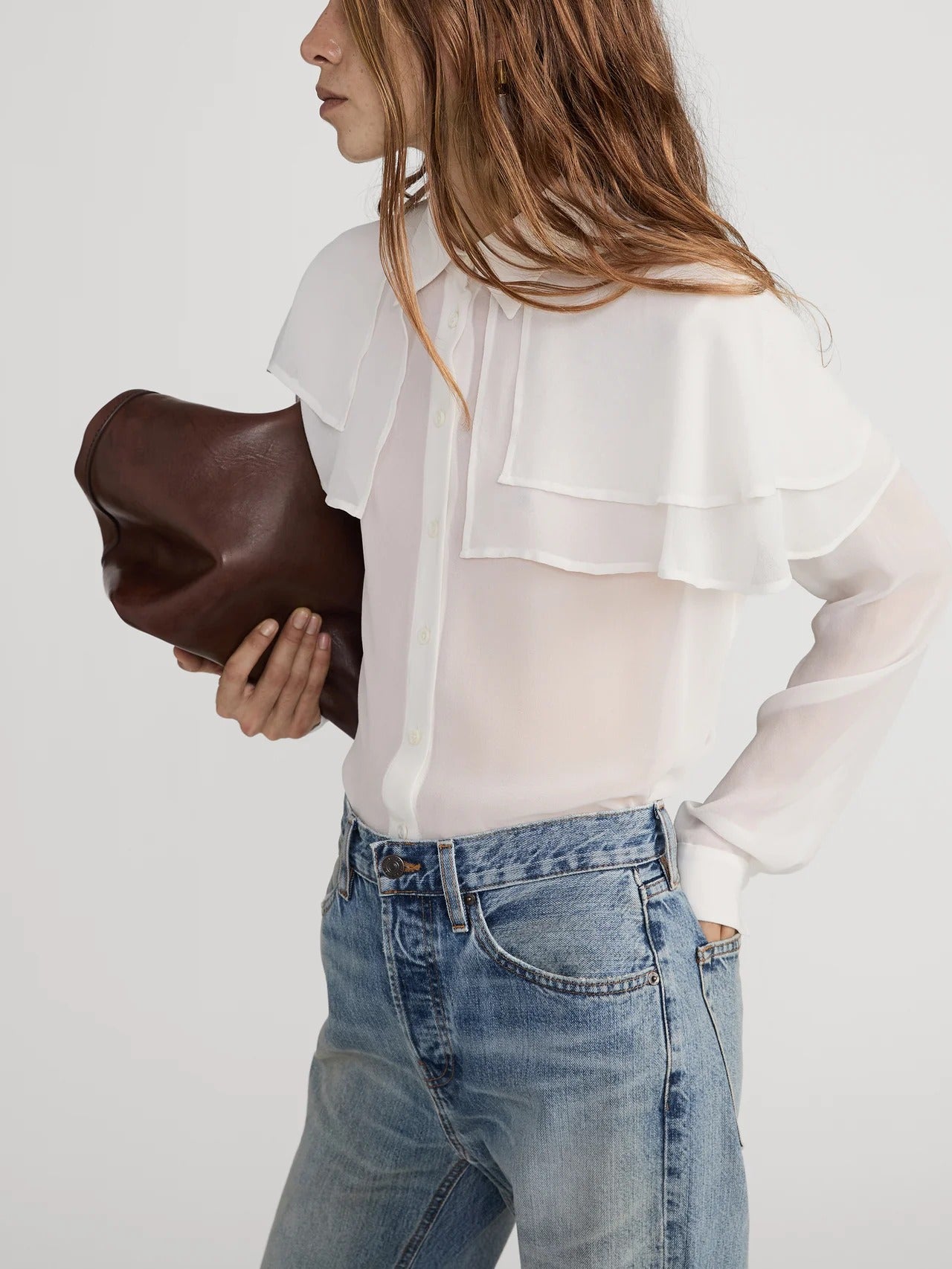 Frame | The Silk Cape Blouse - Cream