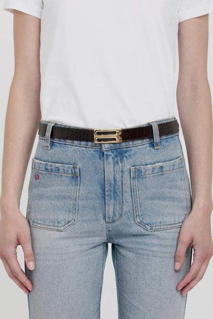 Victoria Beckham | Frame Belt - Espresso Croc Embossed