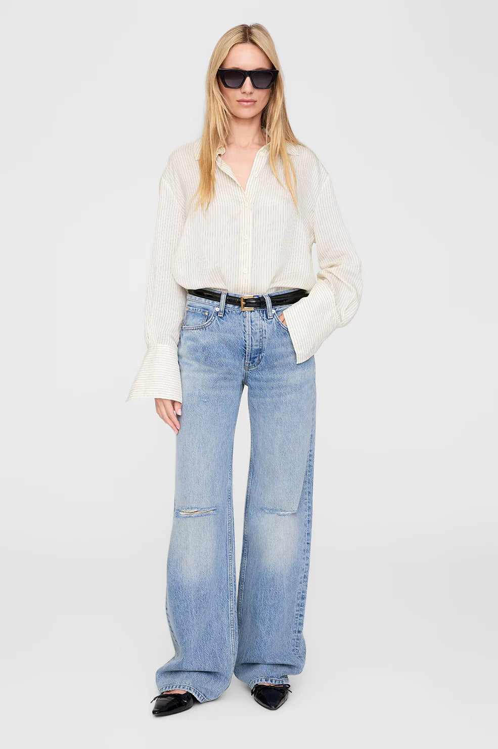 Anine Bing | Bridget Shirt - Ivory & Black Pinstripe
