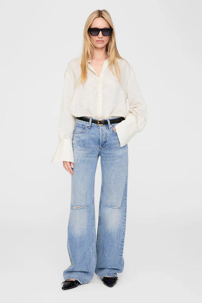 Anine Bing | Bridget Shirt - Ivory & Black Pinstripe