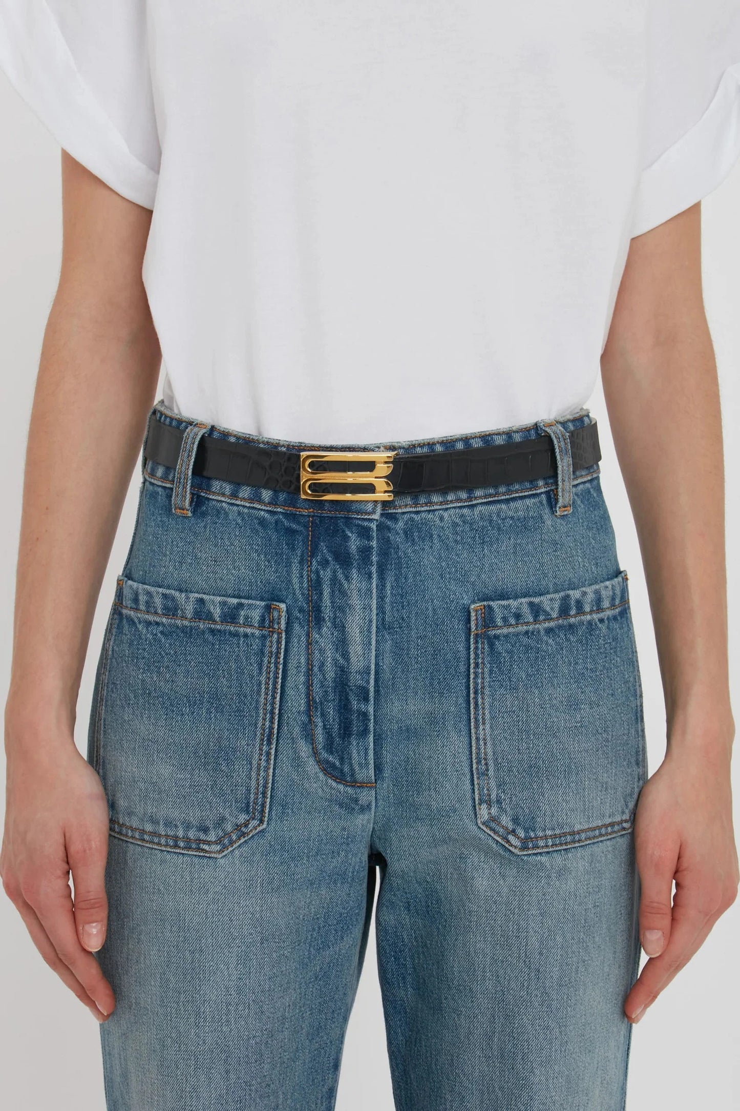 Victoria Beckham | Frame Belt - Black Croc Embossed