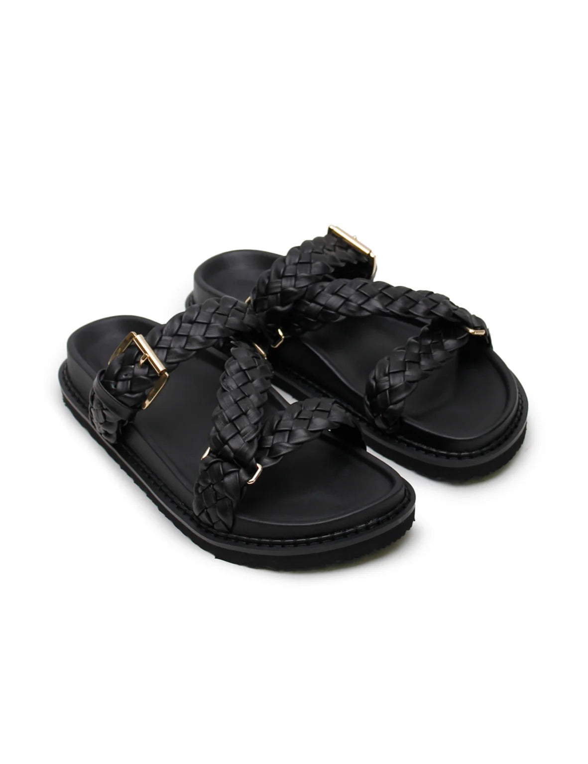 La Tribe | Aki Braided Slide - Black/Gold