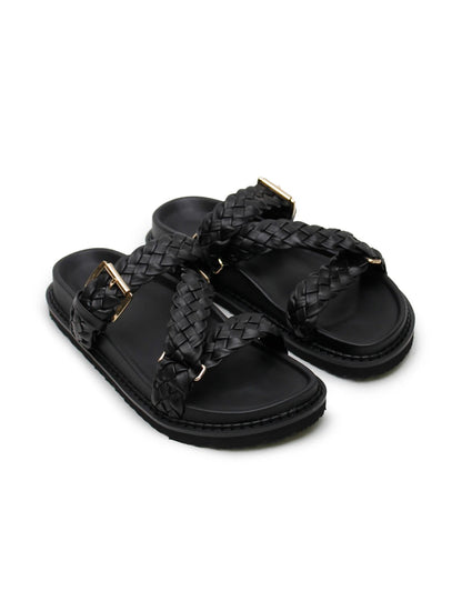 La Tribe | Aki Braided Slide - Black/Gold