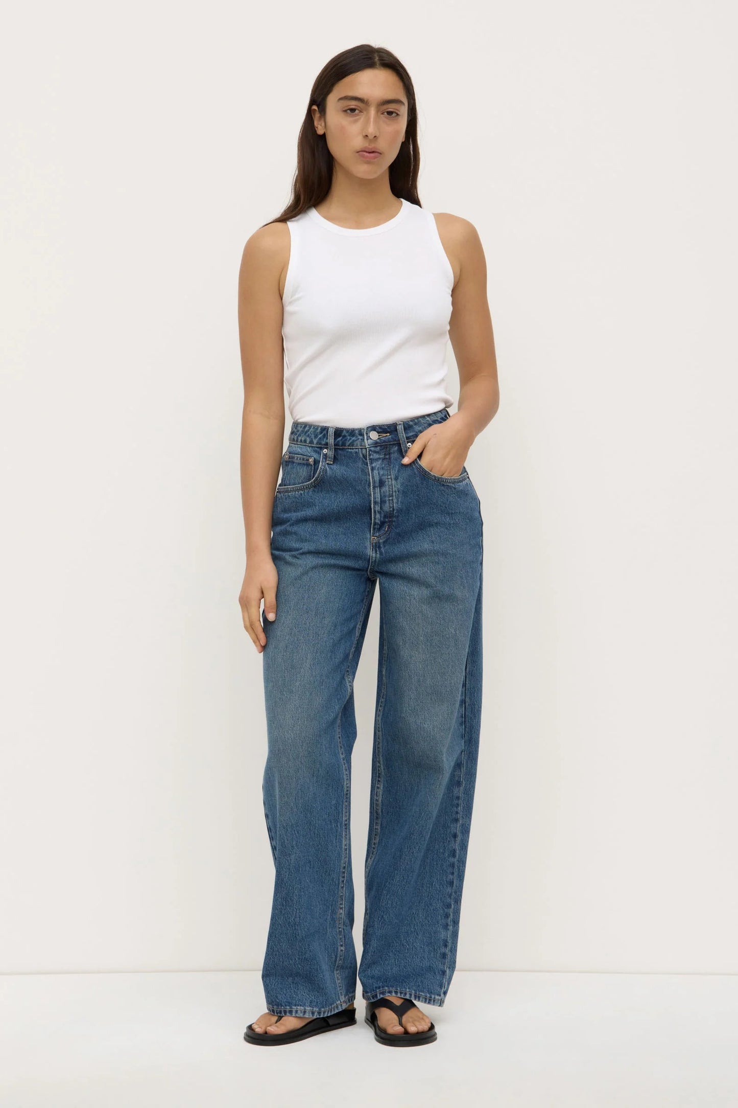 Assembly Label | Oversized High Rise Jean - Dark Indigo Fade