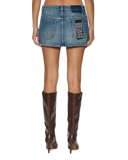 Ksubi | Micro Mini Skirt - Texas Blue Studded