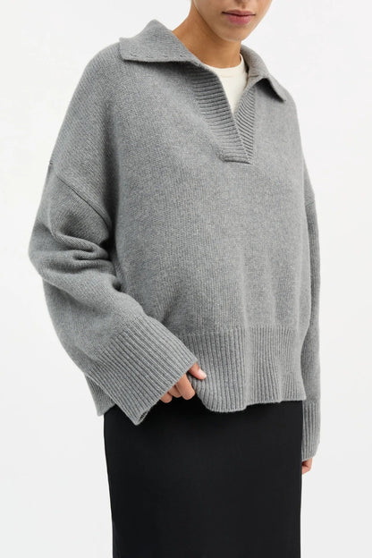 Skall Studio | Dean V-Neck Jumper - Grey Melange