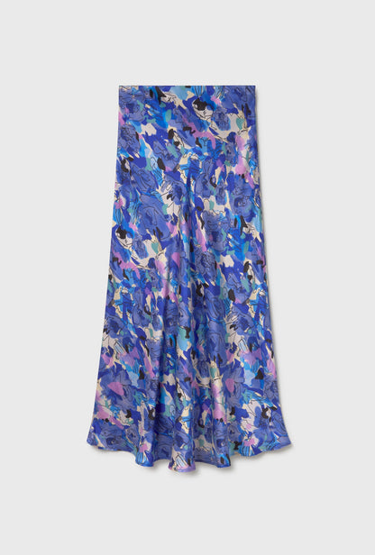 Silk Laundry | Long Bias Cut Skirt - Cornflower Floral