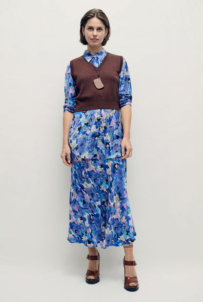 Silk Laundry | Long Bias Cut Skirt - Cornflower Floral