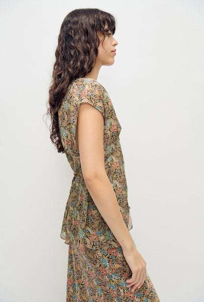 Silk Laundry | Chiffon V Neck Top - Sugar Floral