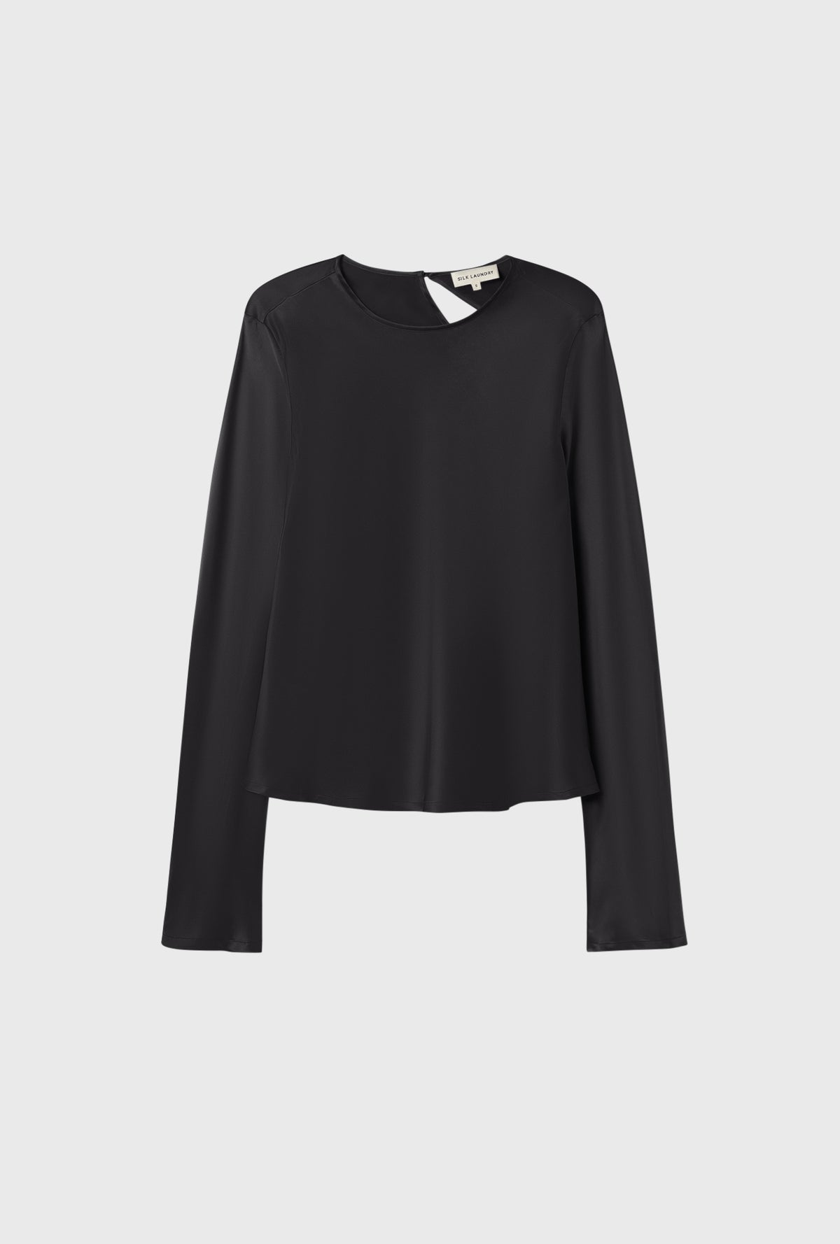 Silk Laundry | Long Sleeve Bias Top - Black Satin