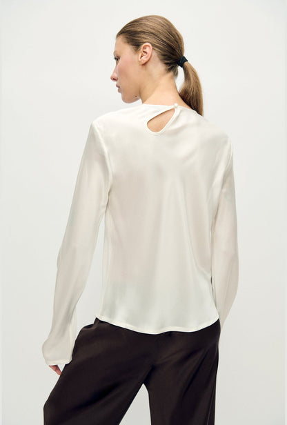 Silk Laundry | Long Sleeve Bias Top - White