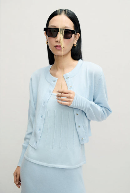 Silk Laundry | Wool Cropped Cardigan - Cornflower
