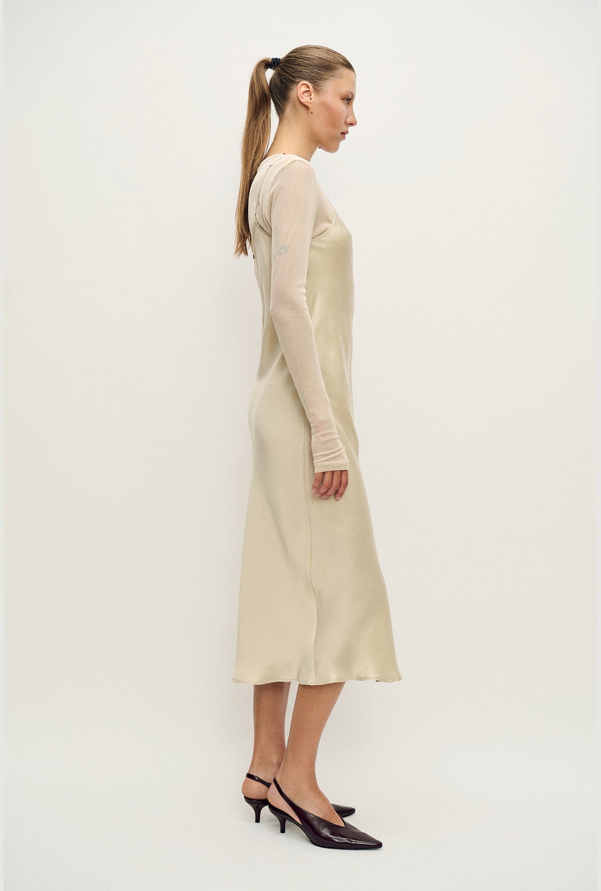 Silk Laundry | Mesh Long Sleeve Top - Hazelnut