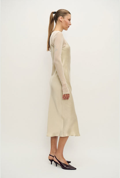 Silk Laundry | Mesh Long Sleeve Top - Hazelnut