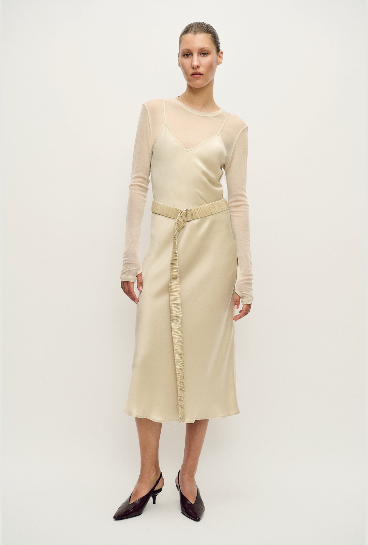 Silk Laundry | Mesh Long Sleeve Top - Hazelnut