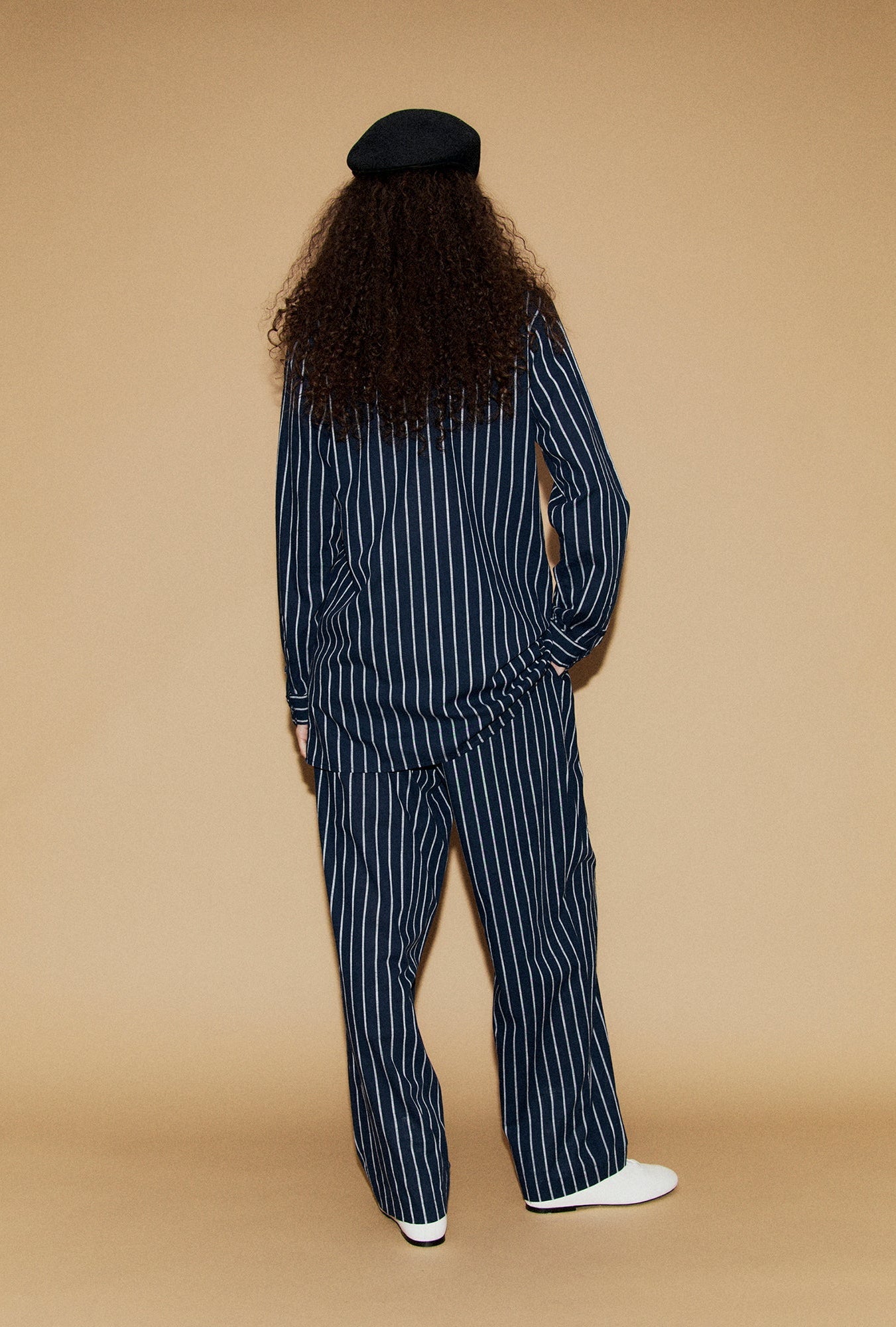 Silk Laundry | Cotton Relaxed Blazer - Egret Stripe