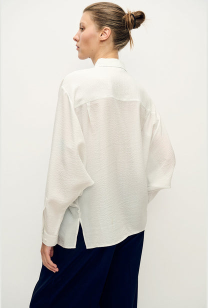 Silk Laundry | Cotton Silk Wrap Shirt - White