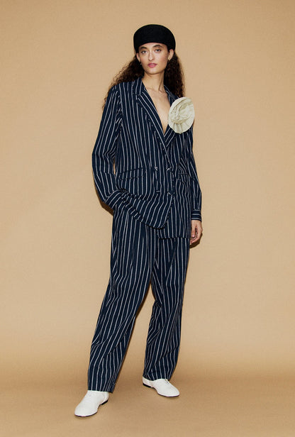 Silk Laundry | Cotton Slouch Pants - Egret Stripe