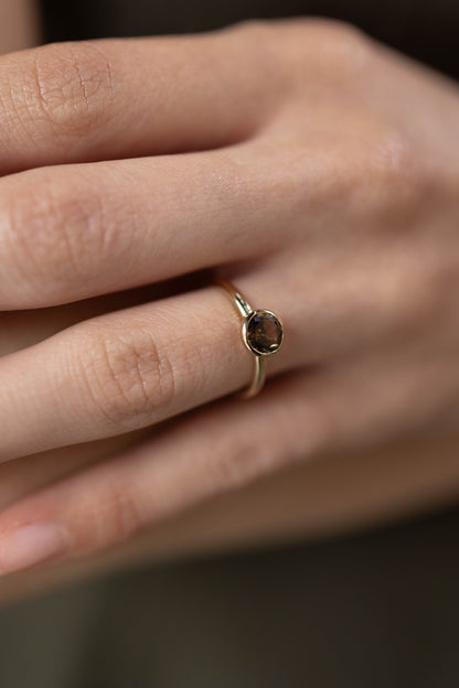 Zoe & Morgan | Mon Petit Stacker Ring - Silver With Smokey Quartz