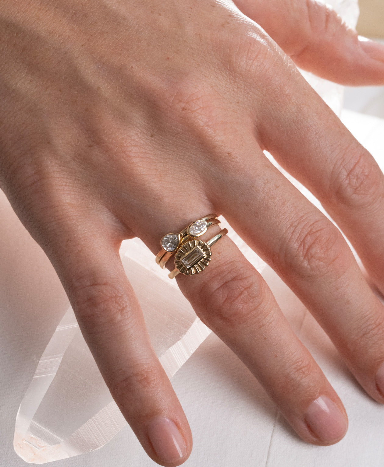 Zoe & Morgan | Mon Petit Stacking Ring - Gold/Oval White Topaz
