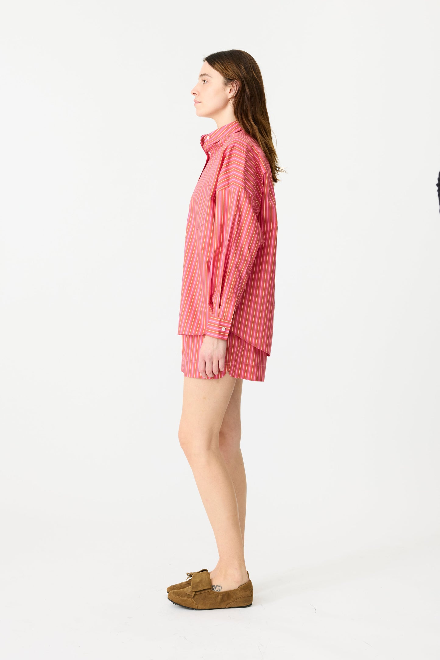 LMND | Chiara Long Sleeve Shirt - Pink/Burnt Orange Stripe