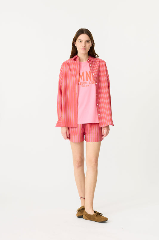 LMND | Chiara Long Sleeve Shirt - Pink/Burnt Orange Stripe