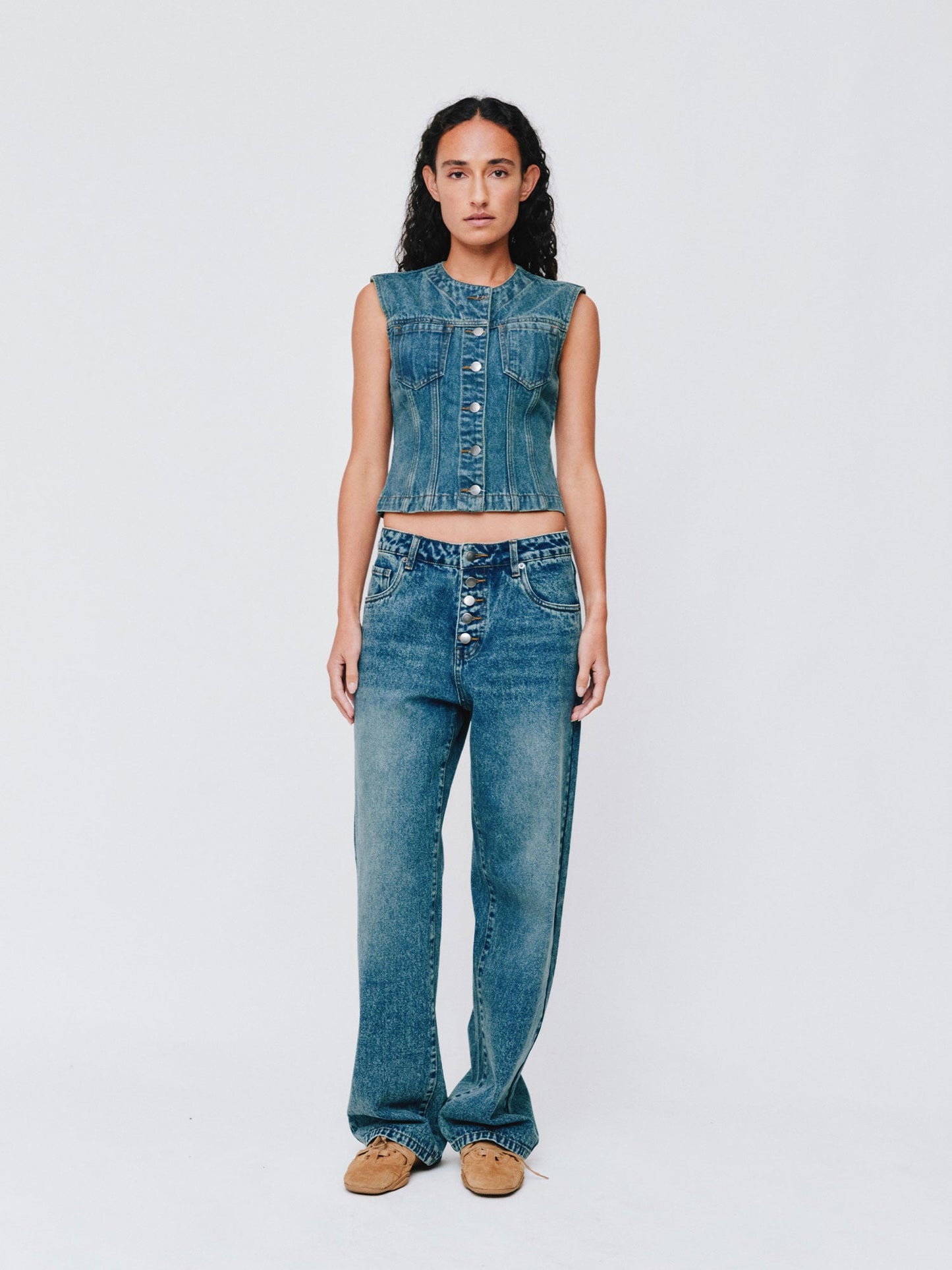 Wynn Hamlyn | Molly Denim Top - Mid Dirty Wash