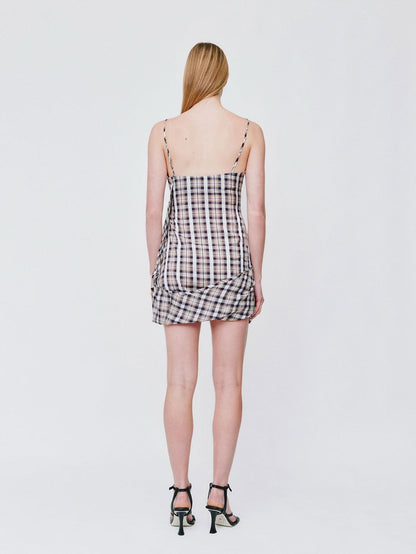 Wynn Hamlyn | Rowan Twist Mini Dress - Navy/White Check