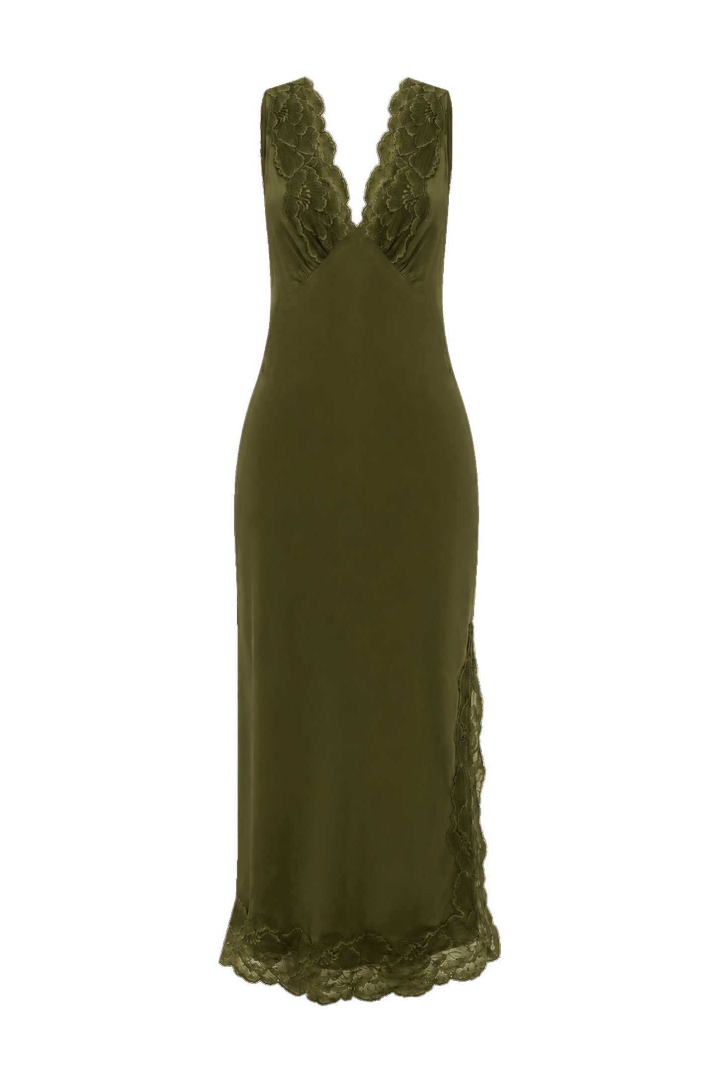 Rowie The Label | Annie Silk Midi Dress - Olive