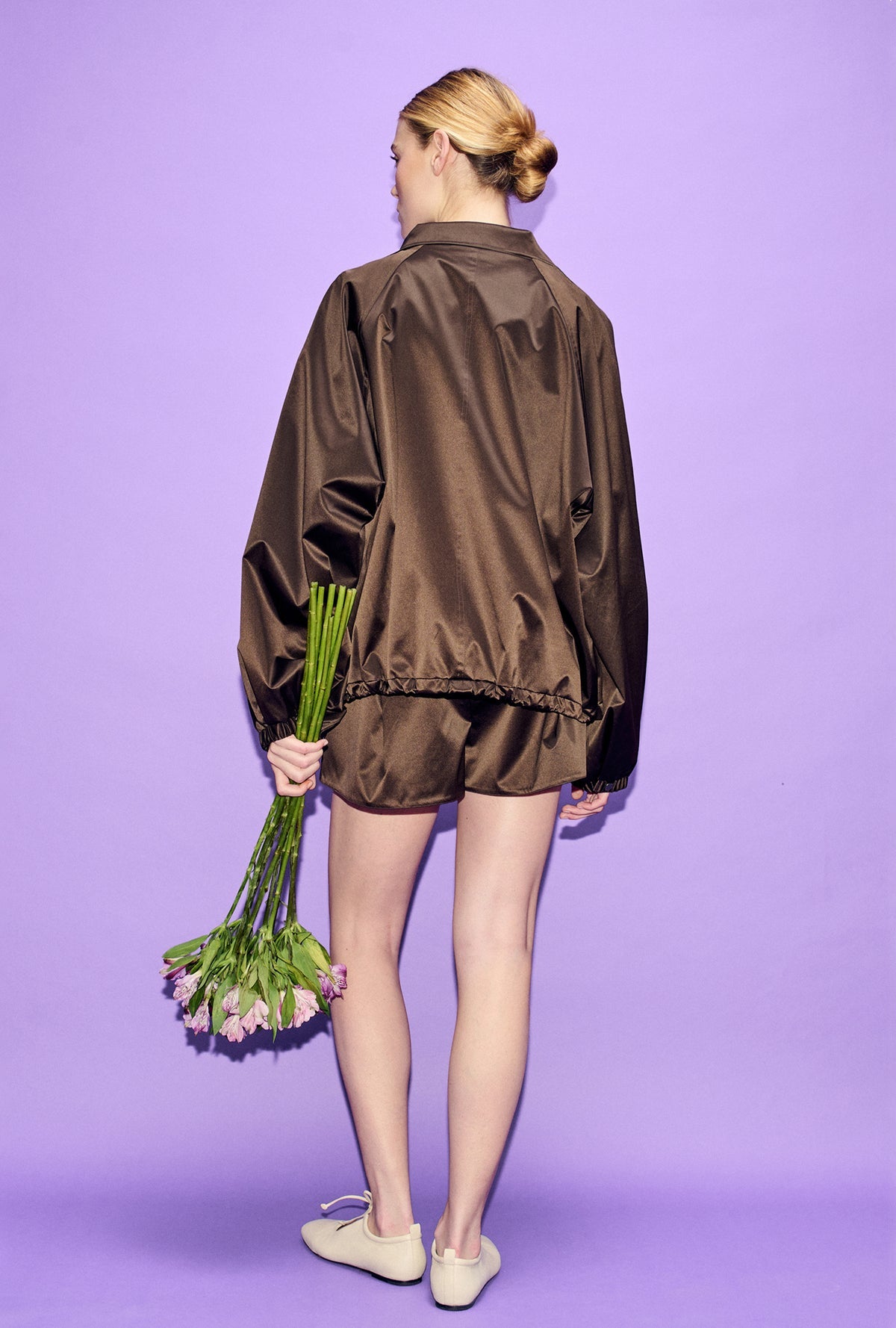 Silk Laundry | Coated Silk Bomber Jacket - Mantis