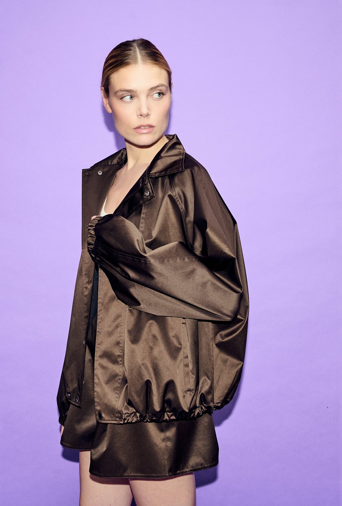 Silk Laundry | Coated Silk Bomber Jacket - Mantis