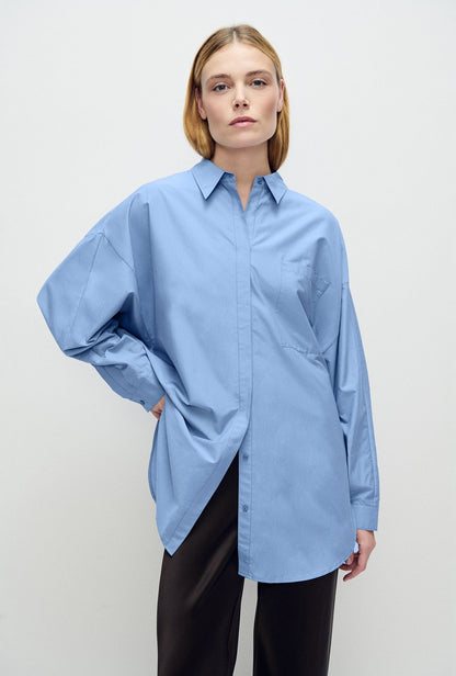 Silk Laundry | Cotton Silk Round Shirt - Just Blue
