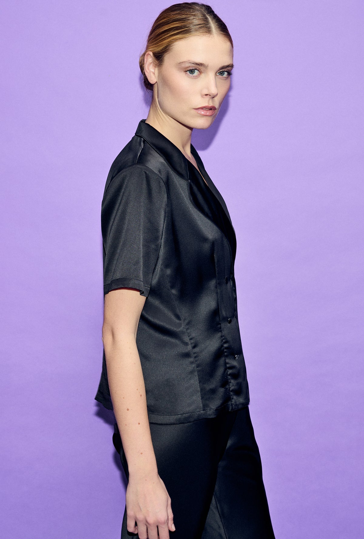 Silk Laundry | Short Sleeve Double Breasted Jacket - Black