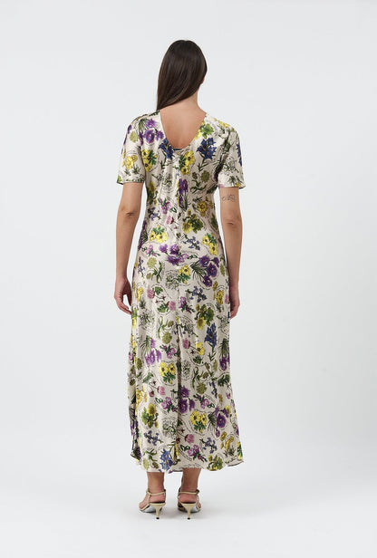 Silk Laundry | Short Sleeve Bias Cut Dress - Endangered Flowers
