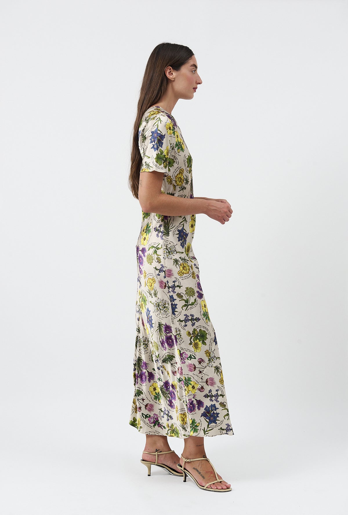 Silk Laundry | Short Sleeve Bias Cut Dress - Endangered Flowers