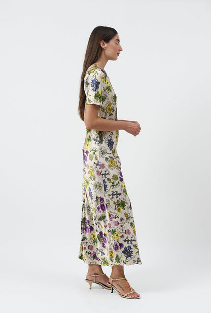 Silk Laundry | Short Sleeve Bias Cut Dress - Endangered Flowers