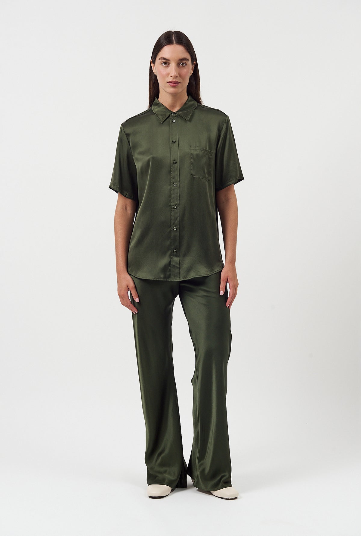 Silk Laundry | Short Sleeve Boyfriend Shirt - Cedar