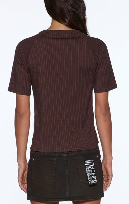 Ksubi | Porter Short Sleeve Top - Chocolate Pin Stripe
