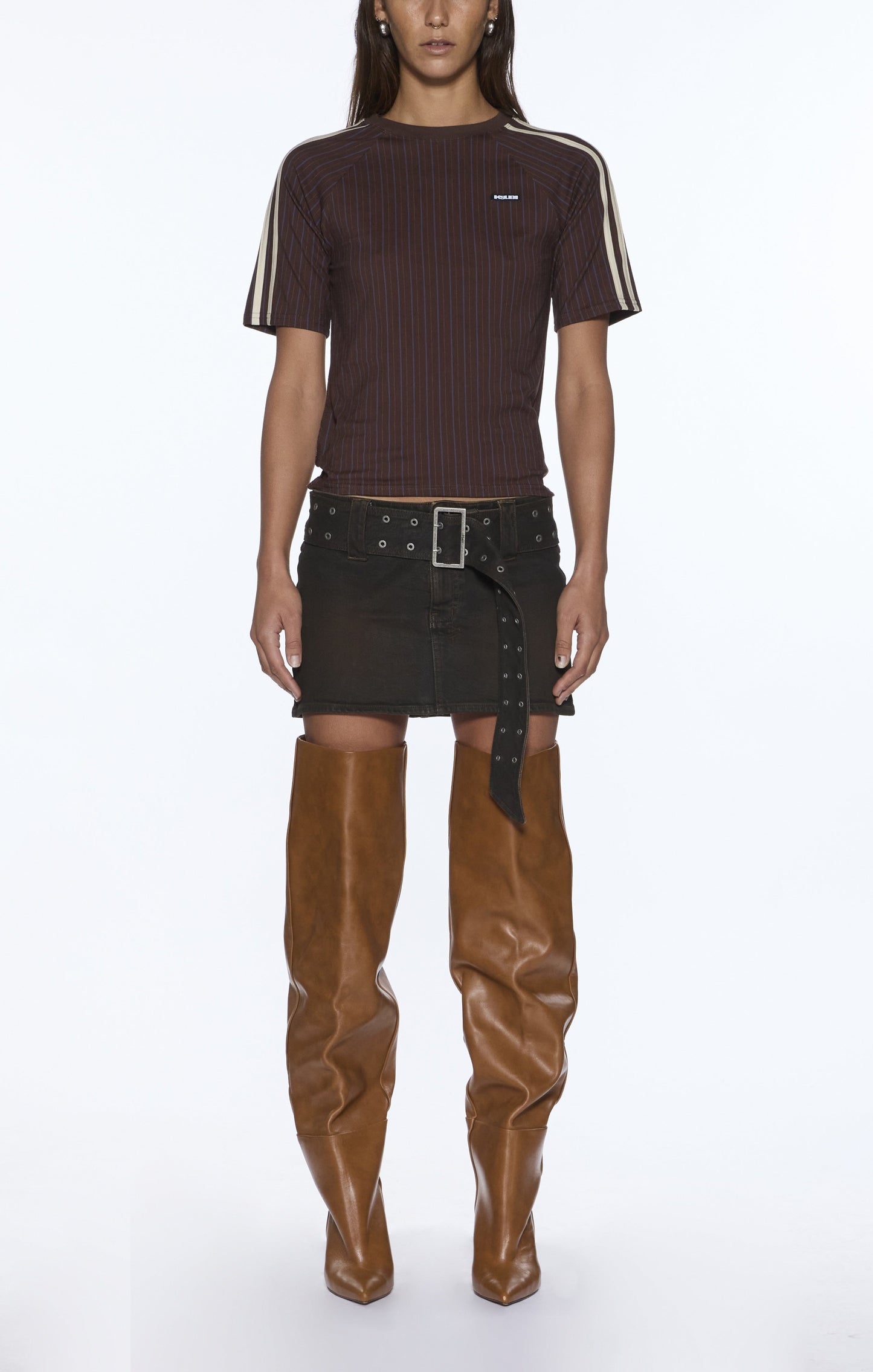 Ksubi | Porter Short Sleeve Top - Chocolate Pin Stripe