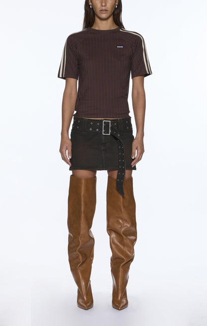 Ksubi | Porter Short Sleeve Top - Chocolate Pin Stripe