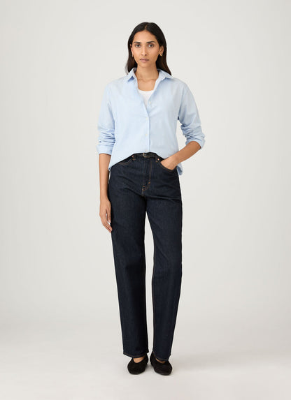 Sunspel | Classic Long Sleeve Shirt - Light Blue/White Stripe