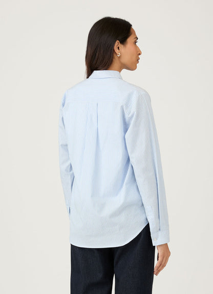 Sunspel | Classic Long Sleeve Shirt - Light Blue/White Stripe