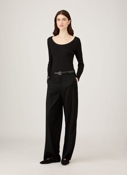 Sunspel | Rib Long Sleeve Scoop Neck - Black