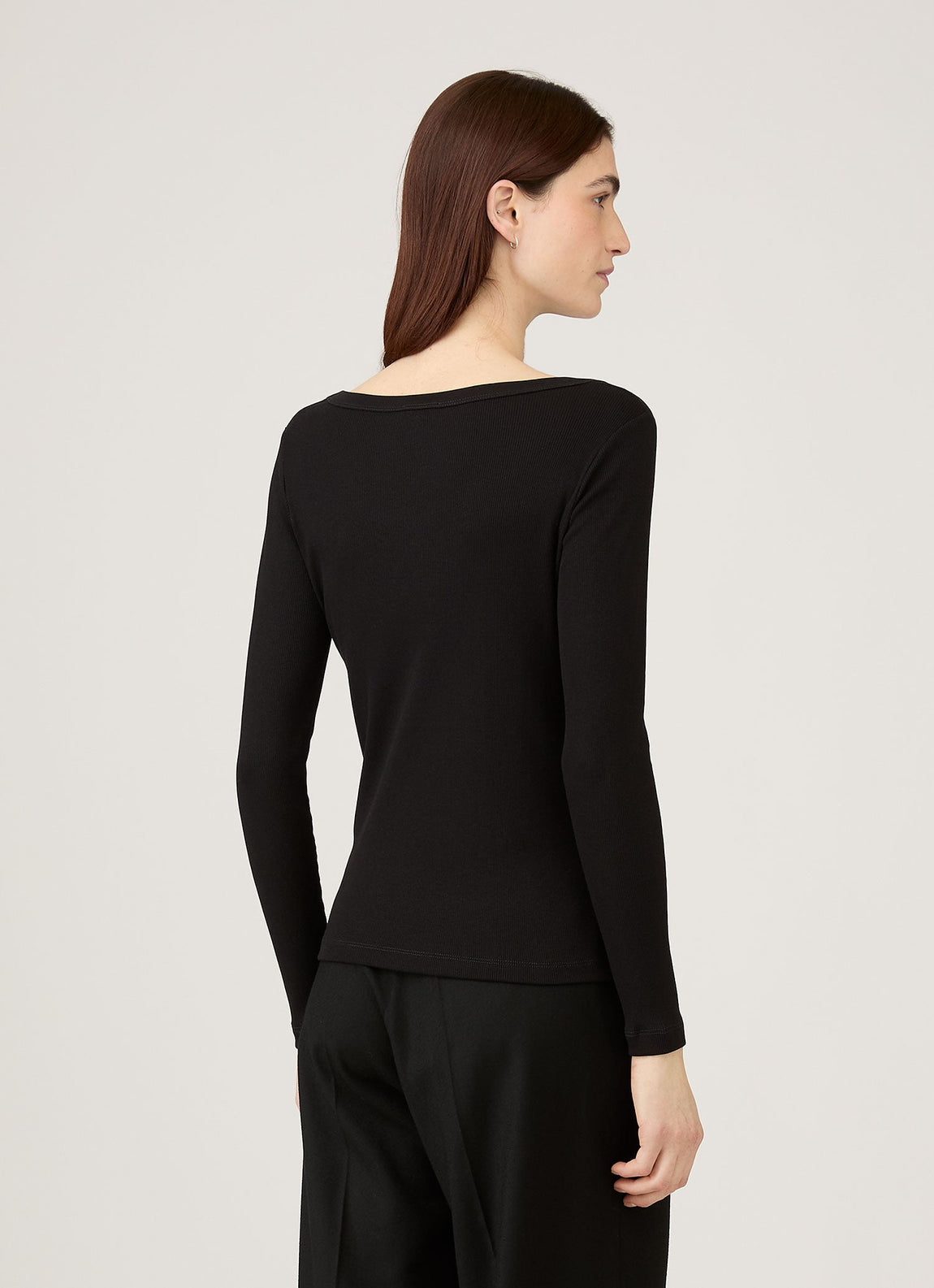 Sunspel | Rib Long Sleeve Scoop Neck - Black