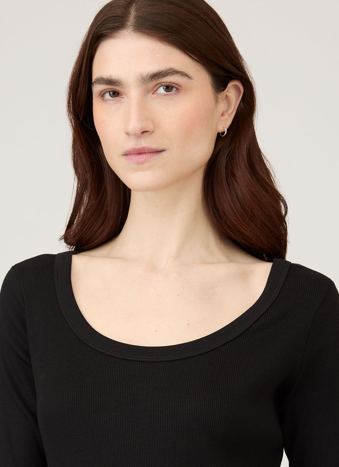 Sunspel | Rib Long Sleeve Scoop Neck - Black