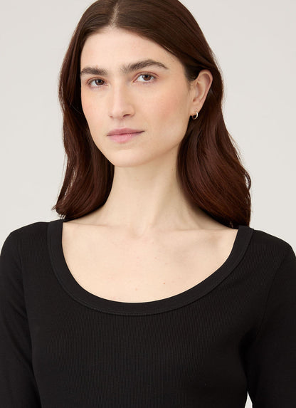 Sunspel | Rib Long Sleeve Scoop Neck - Black