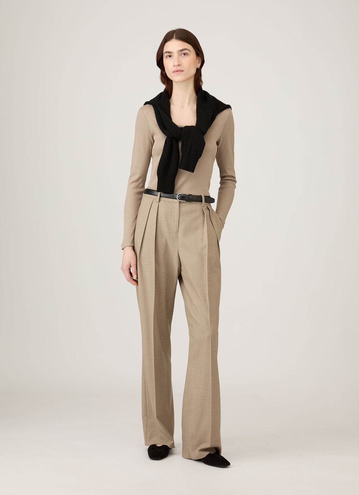 Sunspel | Rib Long Sleeve Scoop Neck - Mink