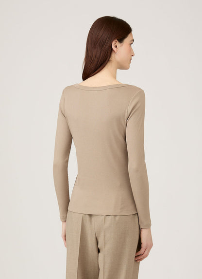Sunspel | Rib Long Sleeve Scoop Neck - Mink