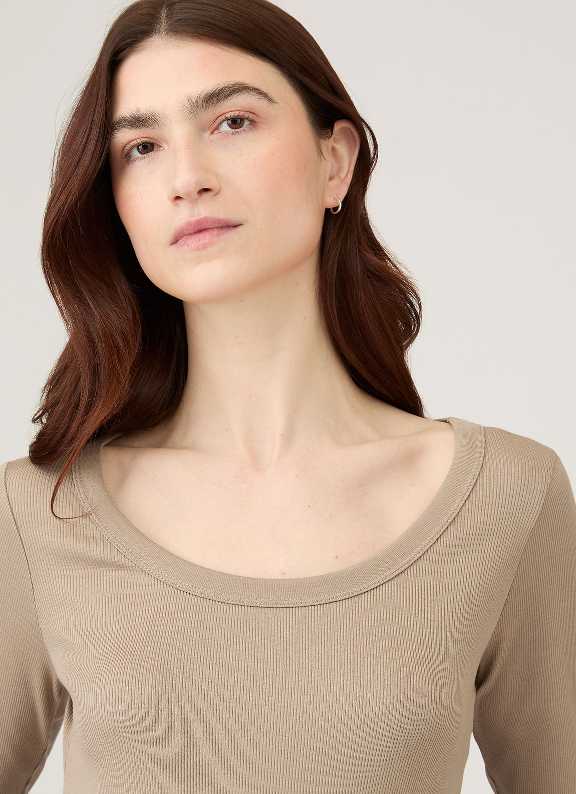 Sunspel | Rib Long Sleeve Scoop Neck - Mink